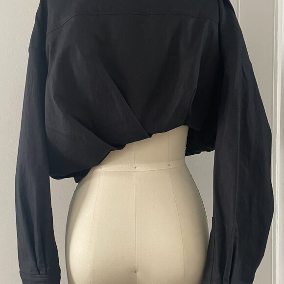 Jacquemus Le Papier Mejean Cropped Asymmetric Gathered Cotton And Linen top - Picture 6 of 11